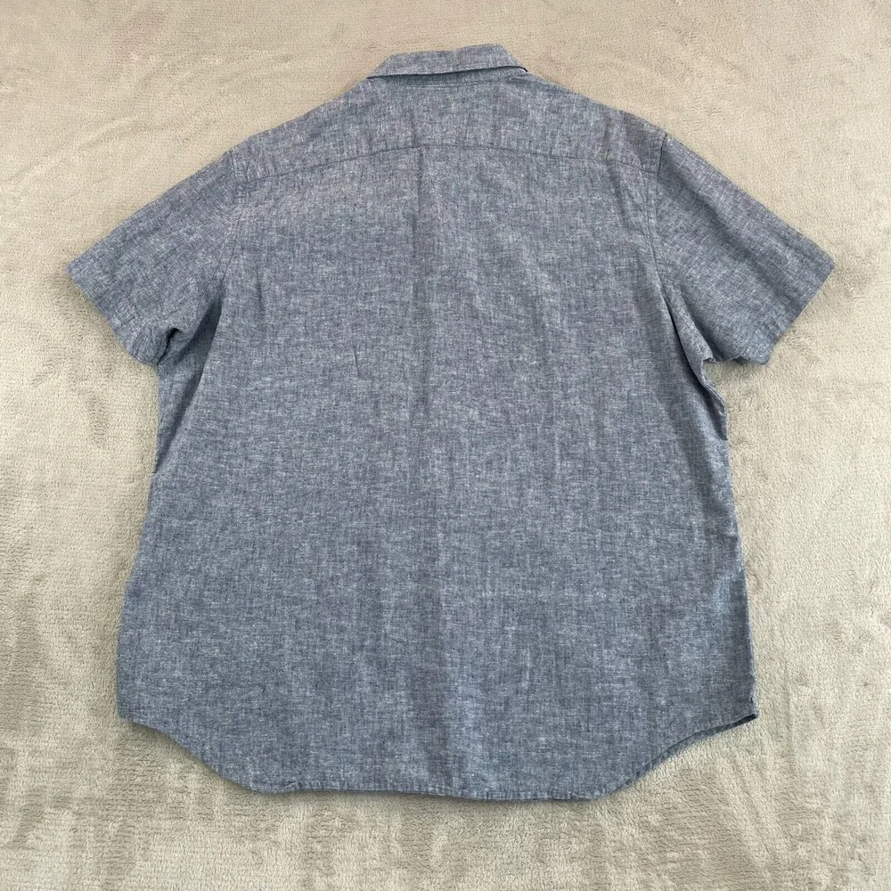 Banana Republic Chambray Shirt Men XL Blue Linen‎ Blend Chambray Short Sleeve